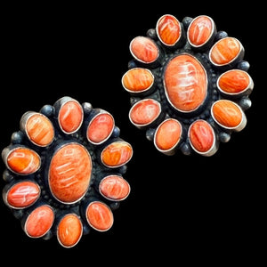 Orange Spiny Oyster 11-Stone Cluster Earrings - ESL125