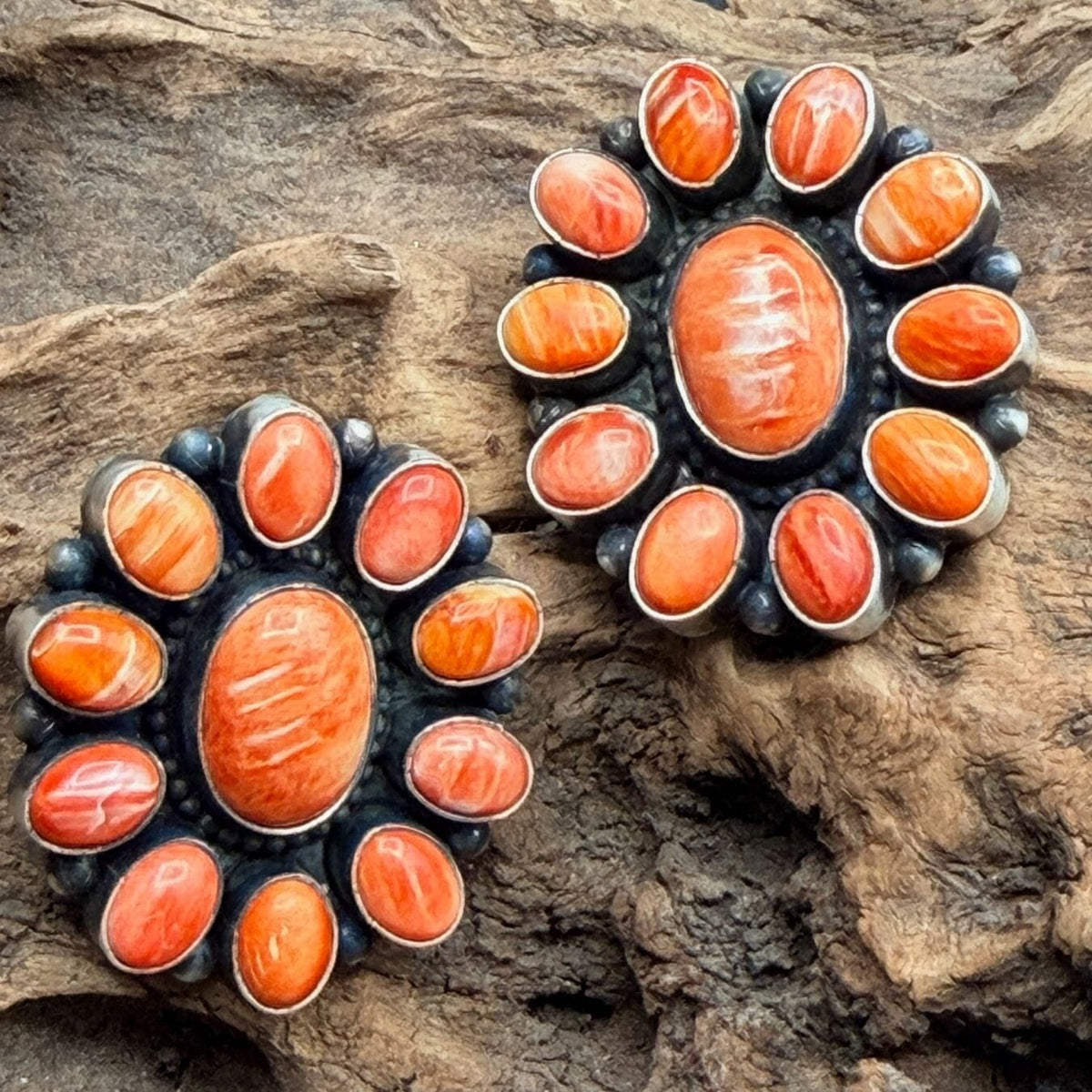 Orange Spiny Oyster 11-Stone Cluster Earrings - ESL125
