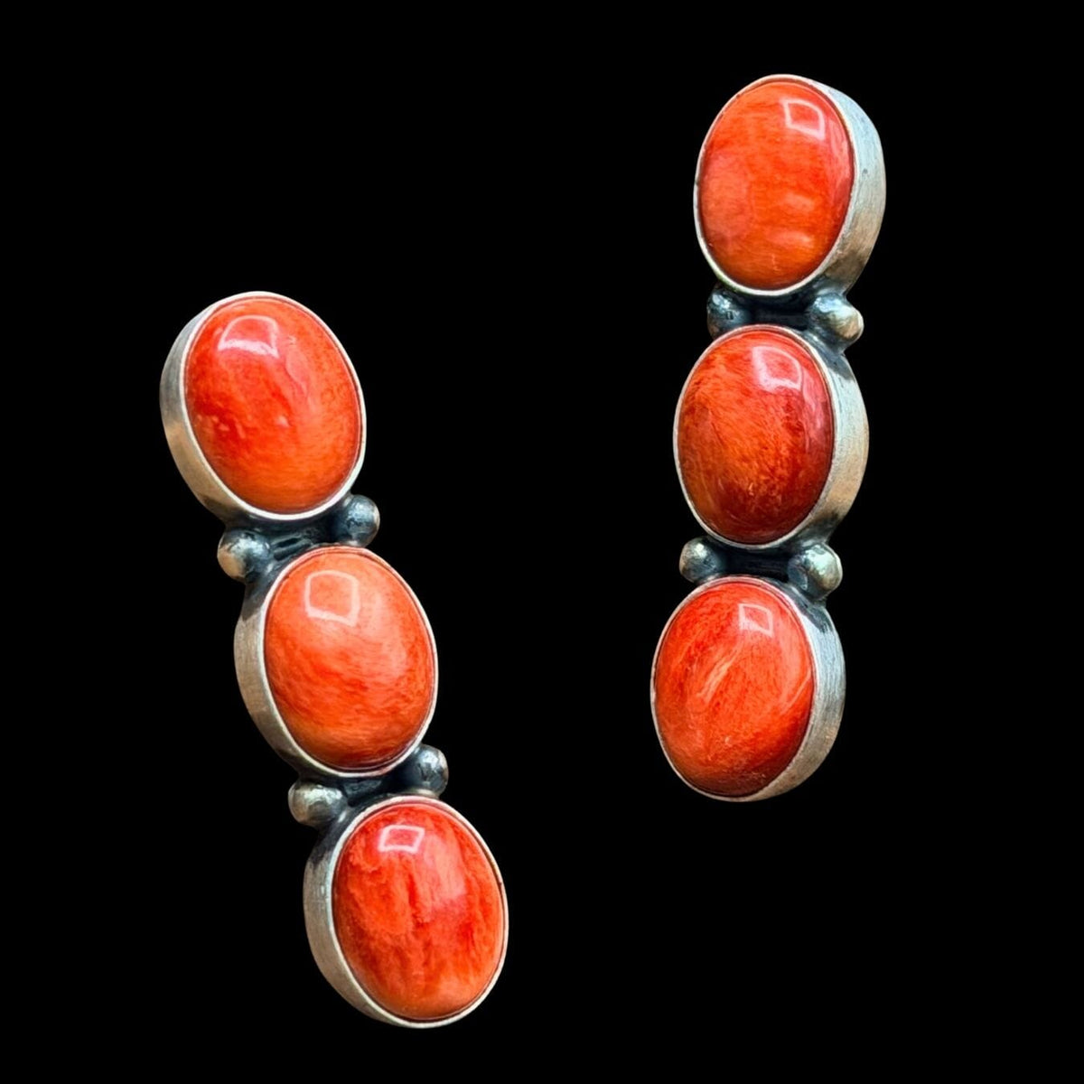 Orange Spiny Oyster 3-Stone / Sterling Earrings - ESL128
