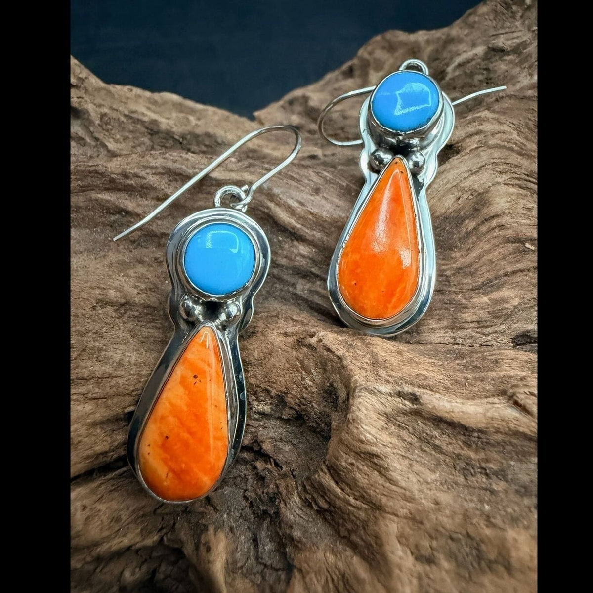 Orange Spiny Oyster & Turquoise Cluster Necklace with Hook Earrings - NPD3