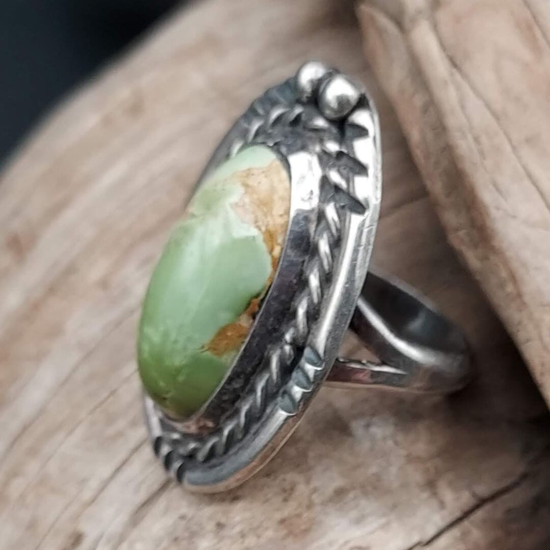 Oval Turquoise (Green) & Sterling Ring - Size 5.5 - RMH170