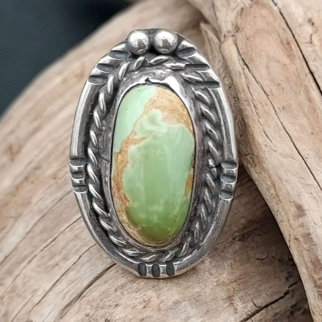 Oval Turquoise (Green) & Sterling Ring - Size 5.5 - RMH170