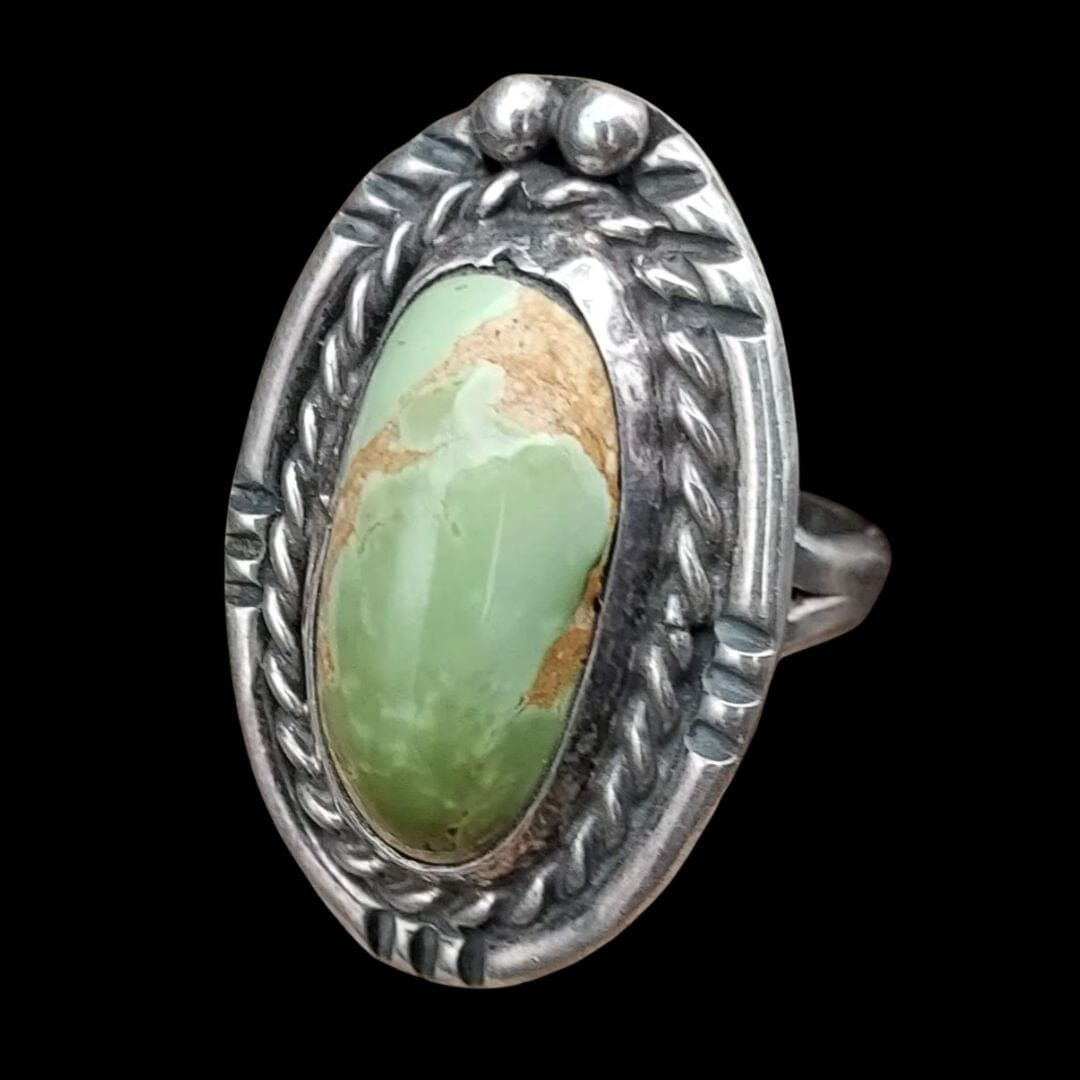 Oval Turquoise (Green) & Sterling Ring - Size 5.5 - RMH170