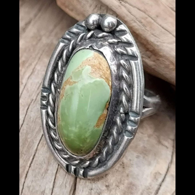 Oval Turquoise (Green) & Sterling Ring - Size 5.5 - RMH170
