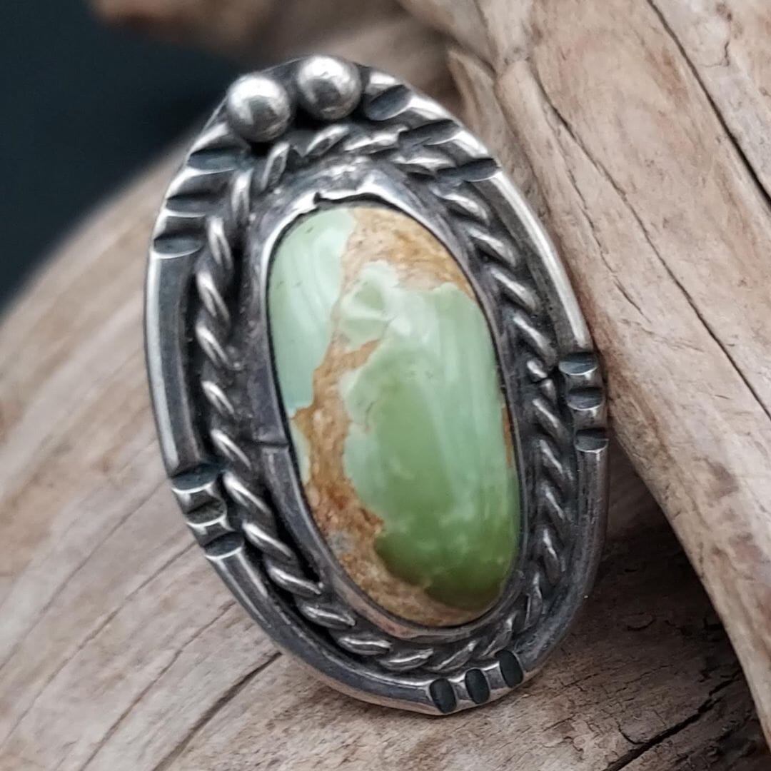 Oval Turquoise (Green) & Sterling Ring - Size 5.5 - RMH170
