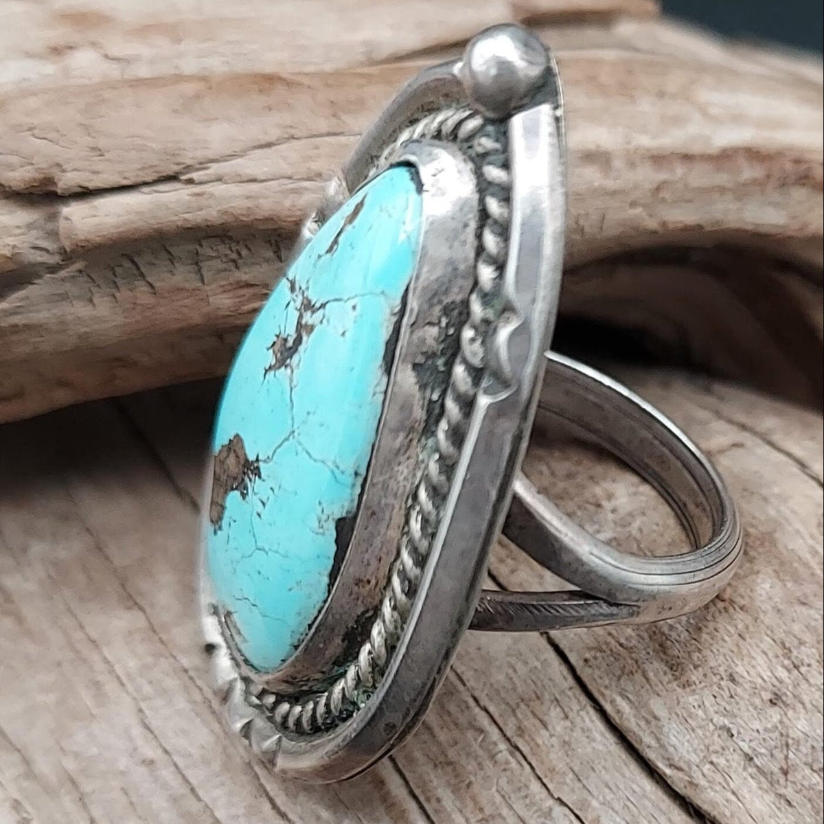 Oval Turquoise; Sterling Ring - Size 6 - RMH168