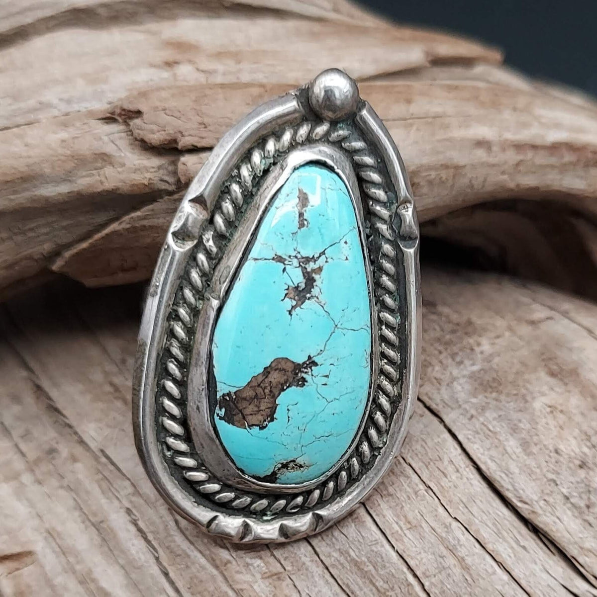 Oval Turquoise; Sterling Ring - Size 6 - RMH168