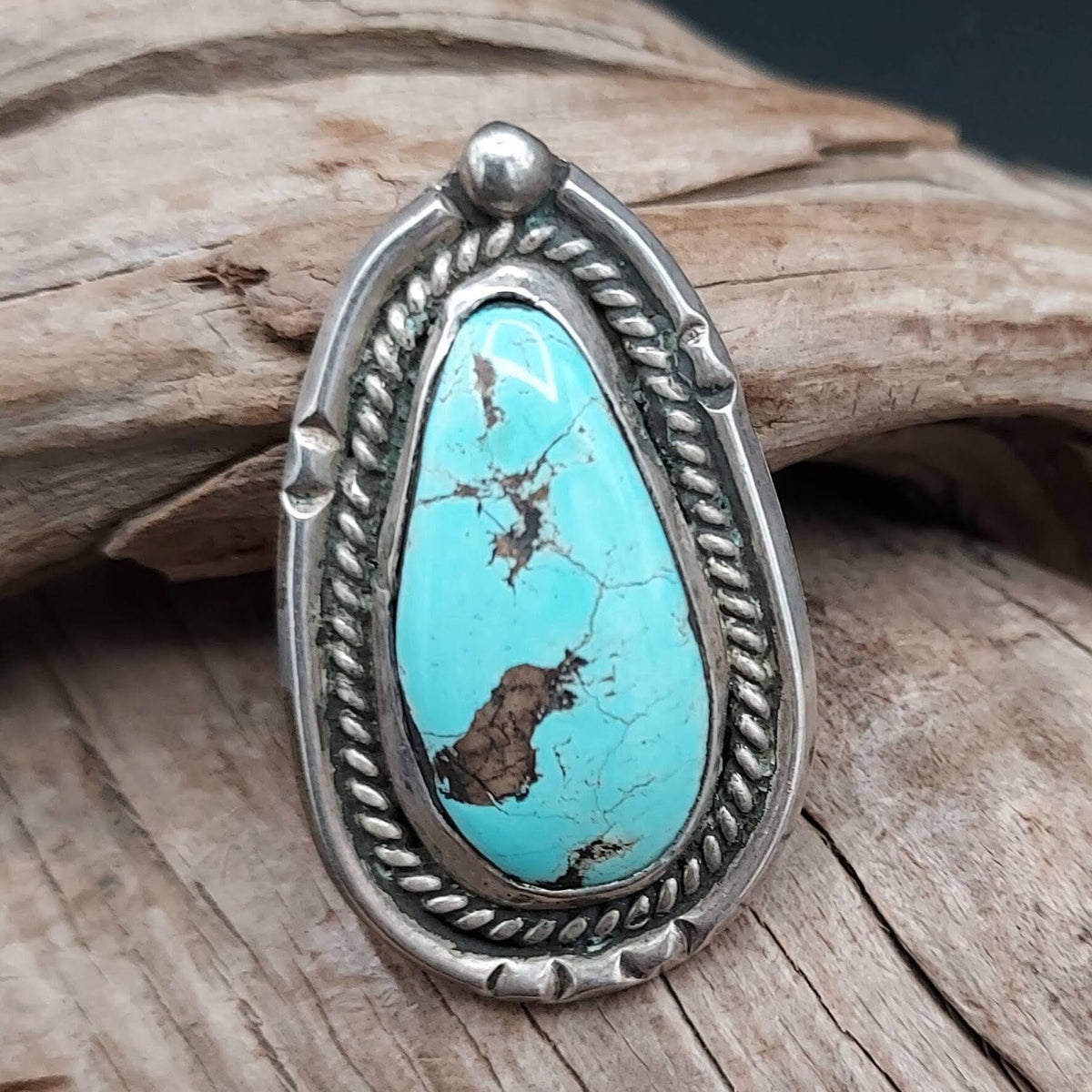 Oval Turquoise; Sterling Ring - Size 6 - RMH168