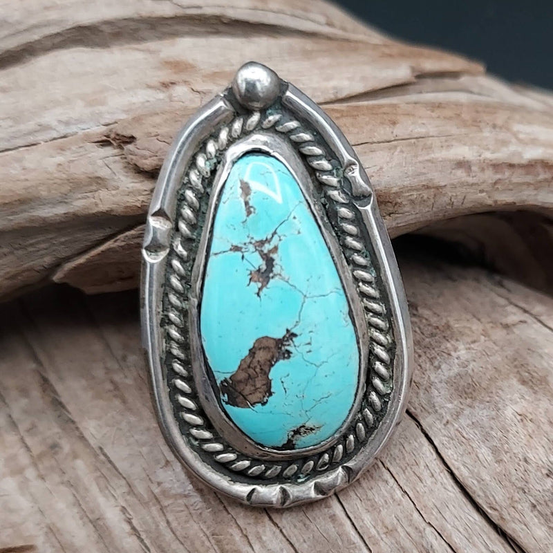 Oval Turquoise; Sterling Ring - Size 6 - RMH168