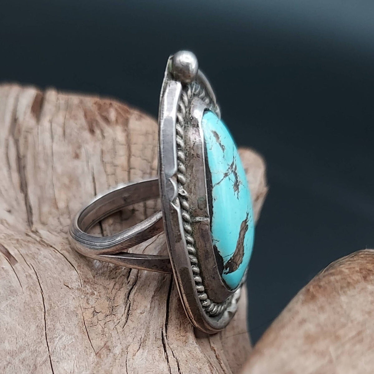 Oval Turquoise; Sterling Ring - Size 6 - RMH168