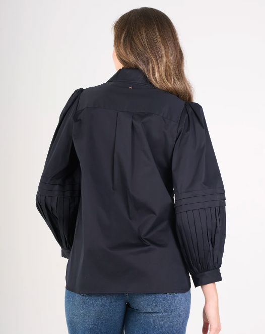 Oxford Black Cotton Poplin Blouse - EM23103