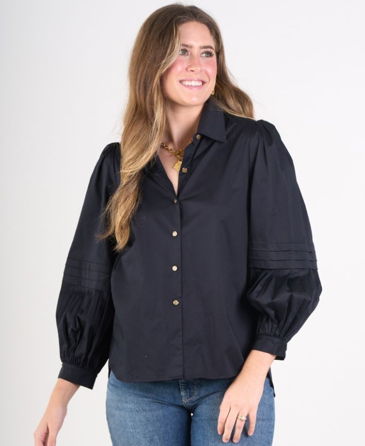 Oxford Black Cotton Poplin Blouse - EM23103