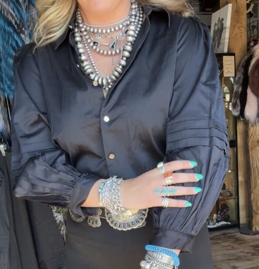 Oxford Black Cotton Poplin Blouse - EM23103