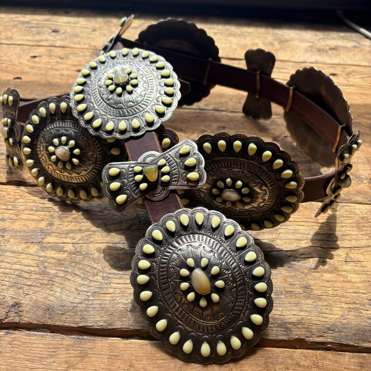 Pale Yellow Enamel/German Silver Concho Belt - BBAR39