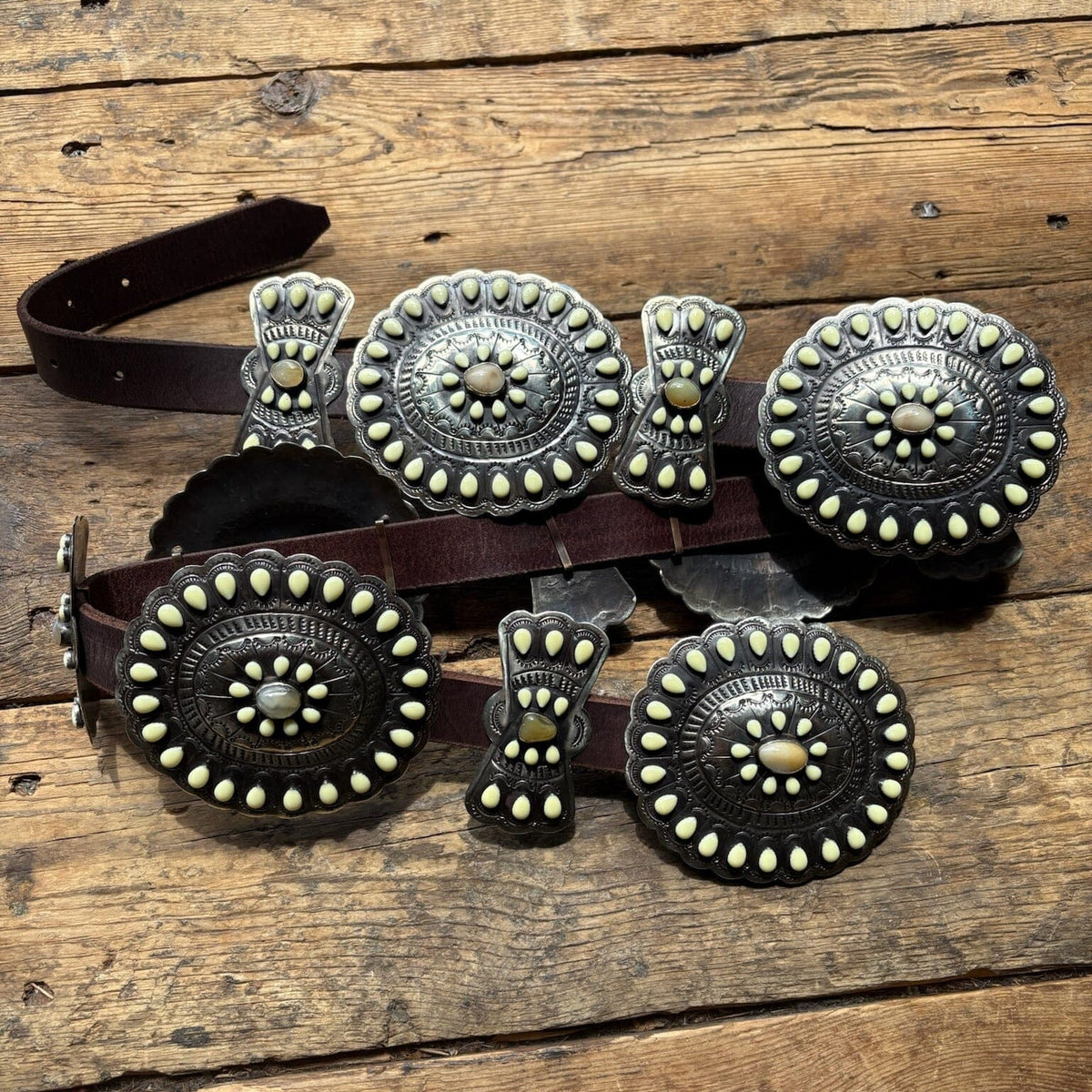 Pale Yellow Enamel/German Silver Concho Belt - BBAR39