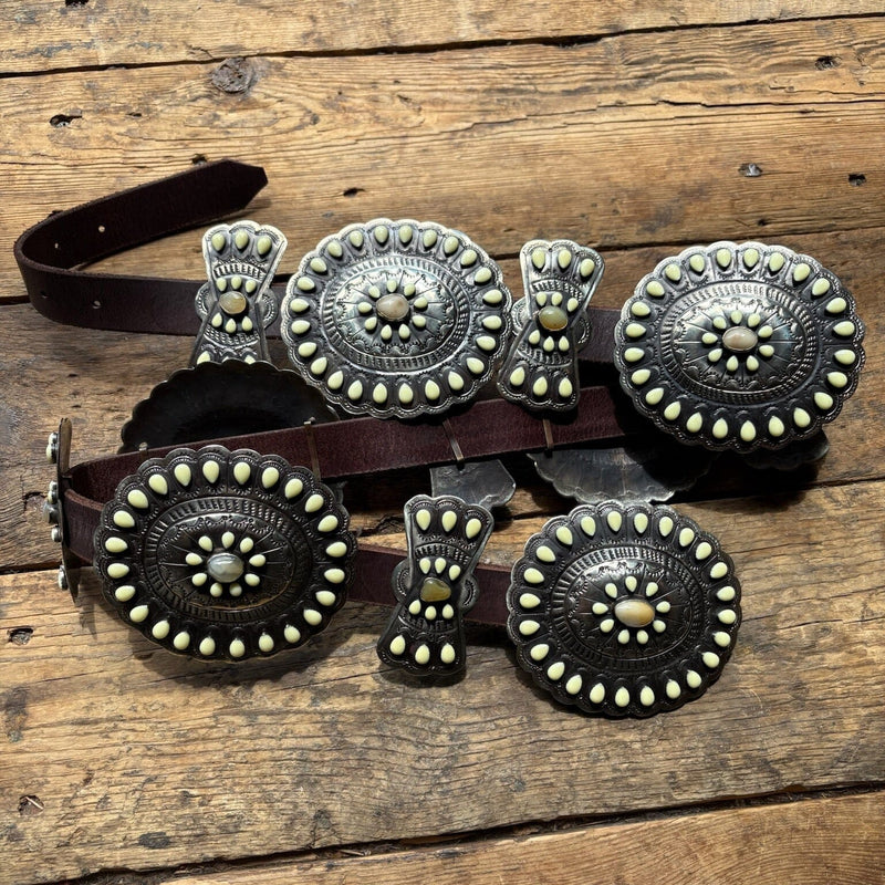 Pale Yellow Enamel/German Silver Concho Belt - BBAR39