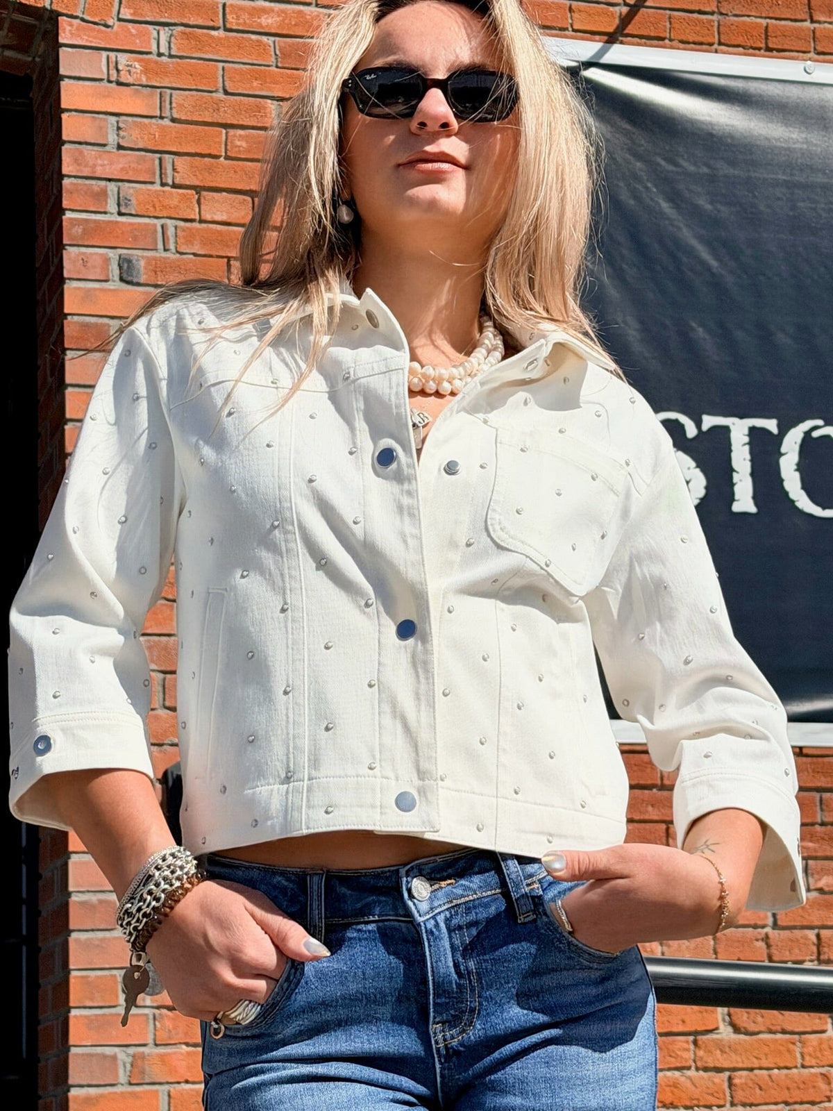 Pearl Embellished Denim Jacket - LY3849