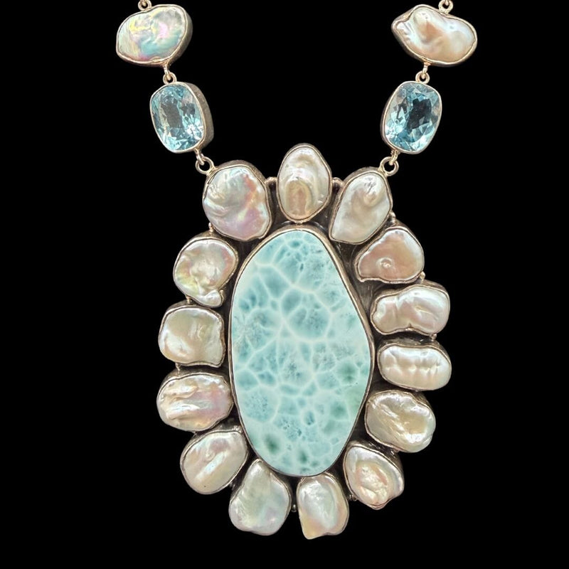 Pearl Larimar and Topaz Necklace - NITG3