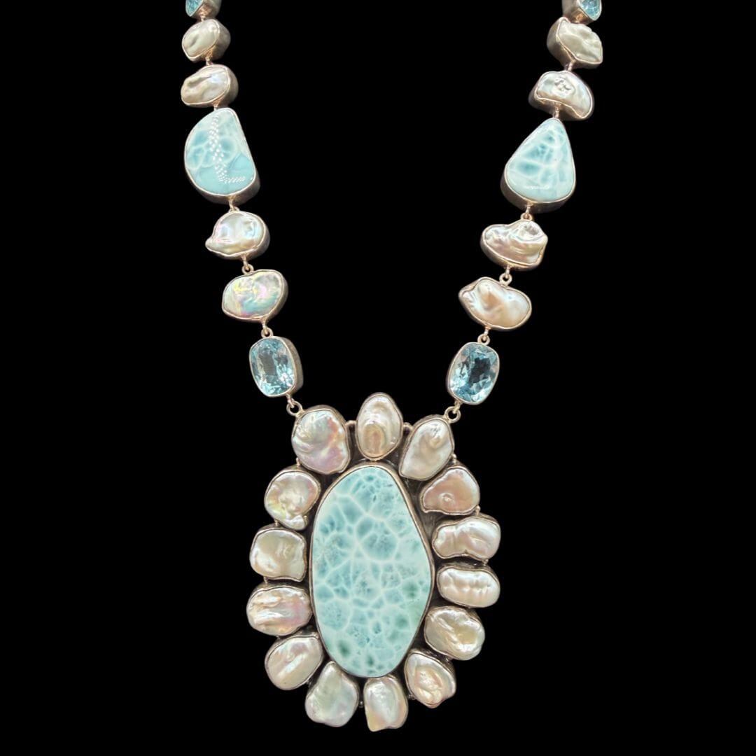 Pearl Larimar and Topaz Necklace - NITG3