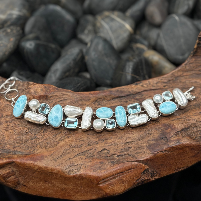 Pearl/Larimar/Blue Topaz Bracelet - BRIG17