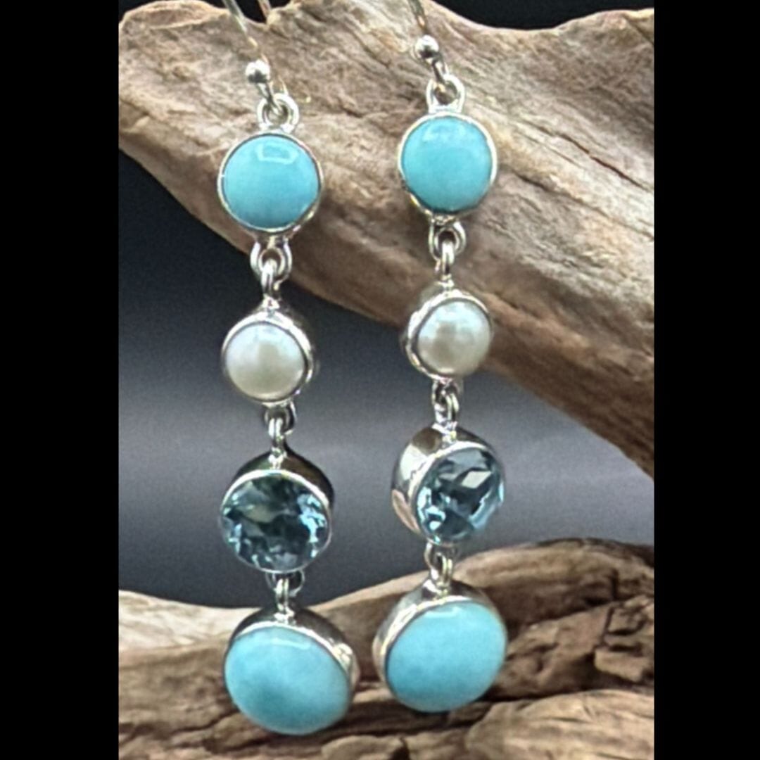 Pearl/Larimar/Topaz Dangle Earrings - EITG18