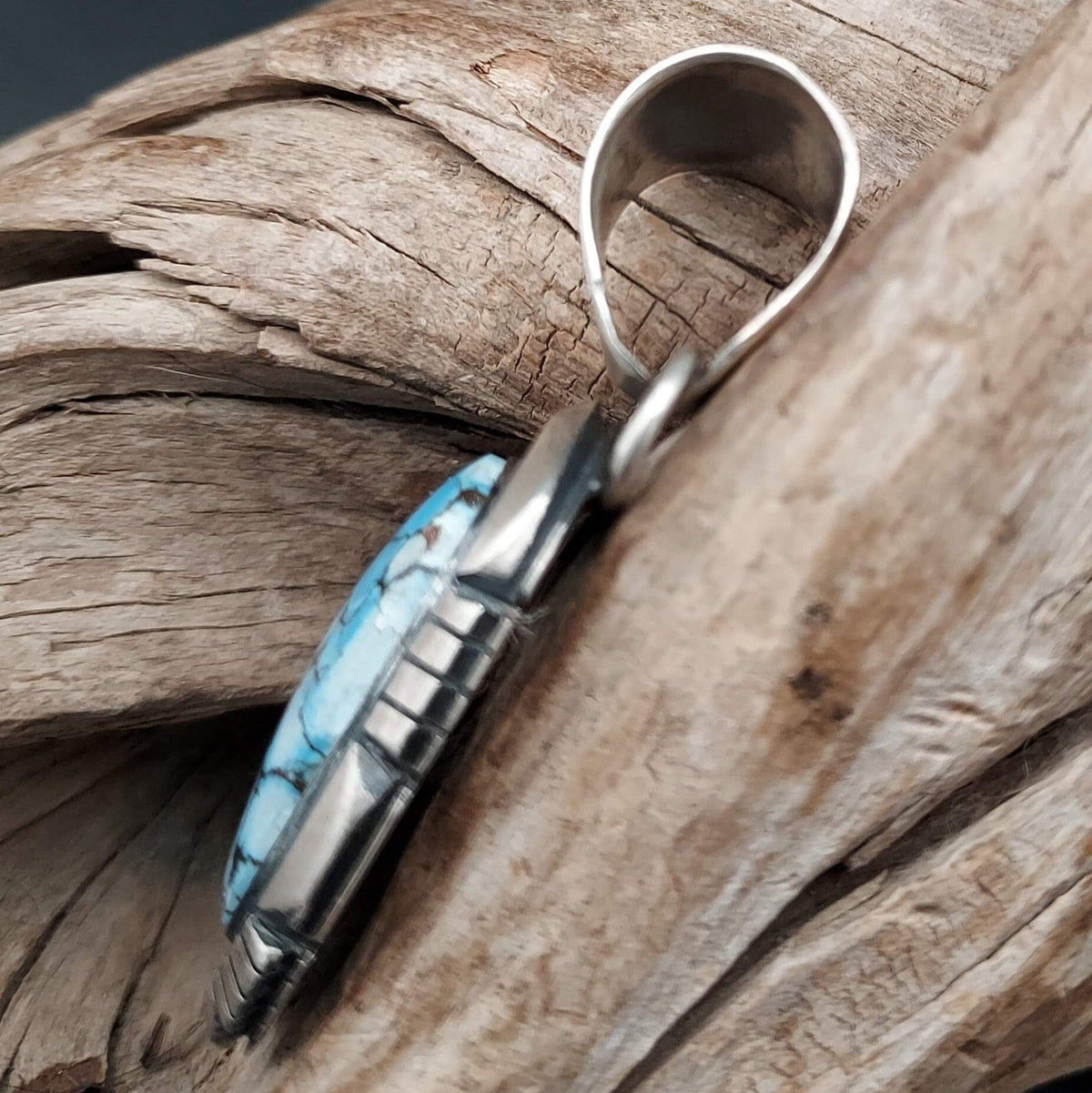 Pendant, Golden Hills Turquoise &amp; Sterling with a 10 mm bail - PSW32