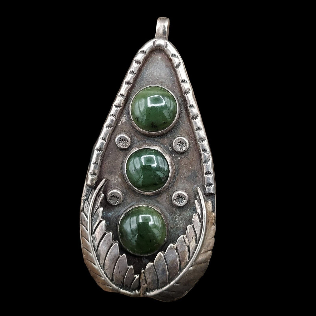 Pendant, Vintage 3 Stone Jade & Sterling - PMH38