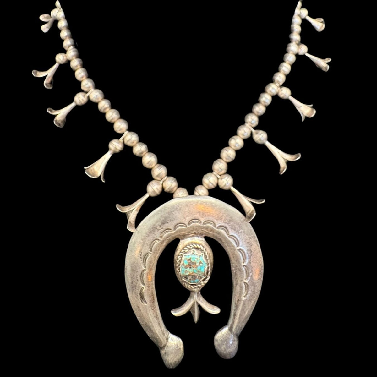 Persian Turquoise and Sterling Squash Blossom - SQMH61