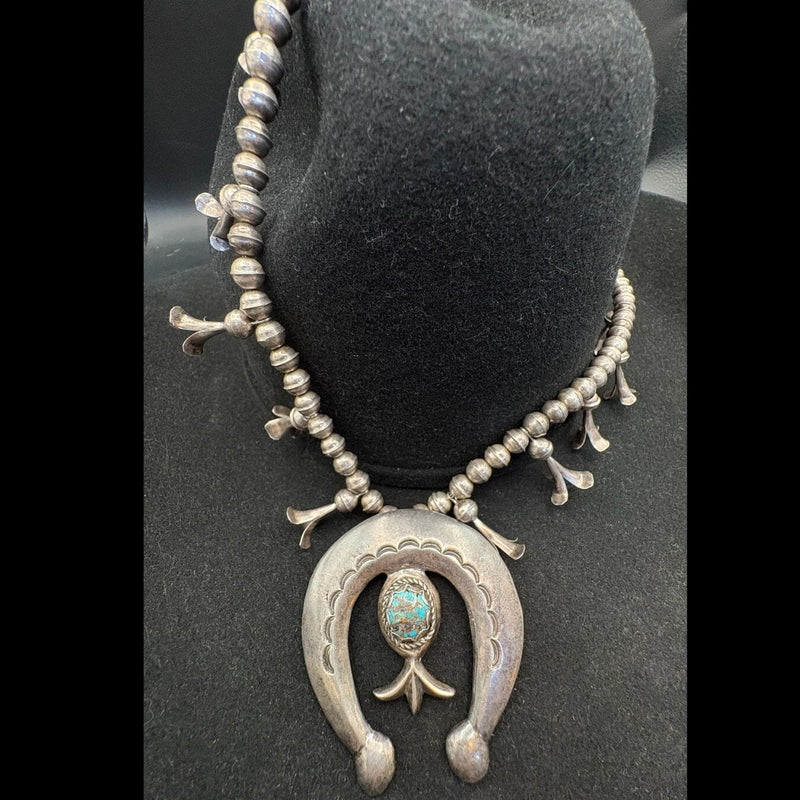 Persian Turquoise and Sterling Squash Blossom - SQMH61