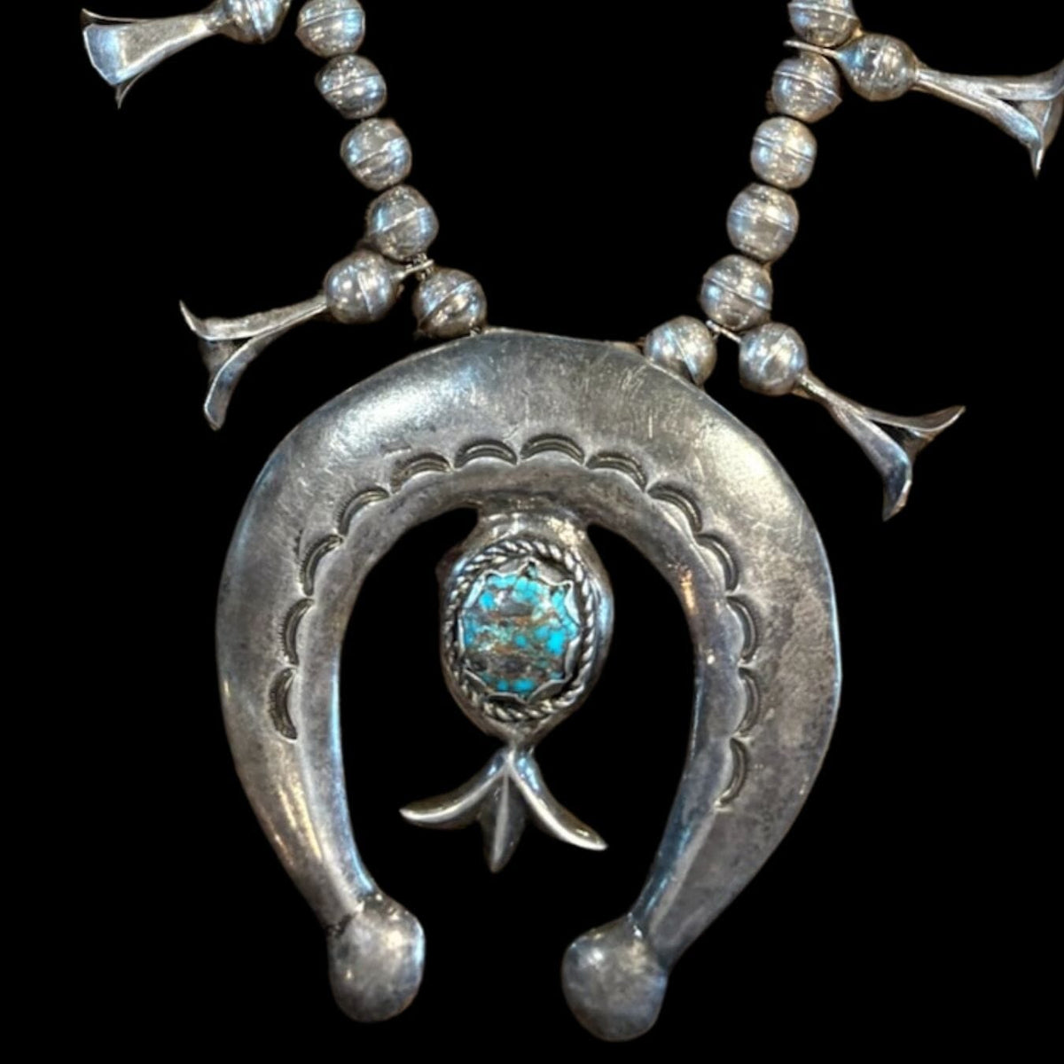 Persian Turquoise and Sterling Squash Blossom - SQMH61