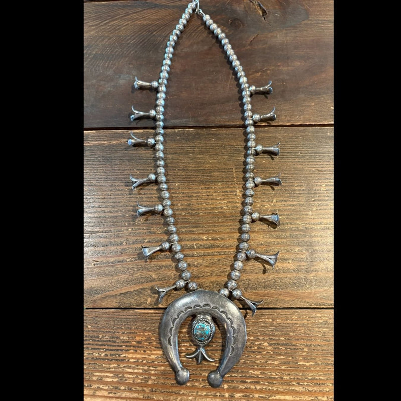 Persian Turquoise and Sterling Squash Blossom - SQMH61