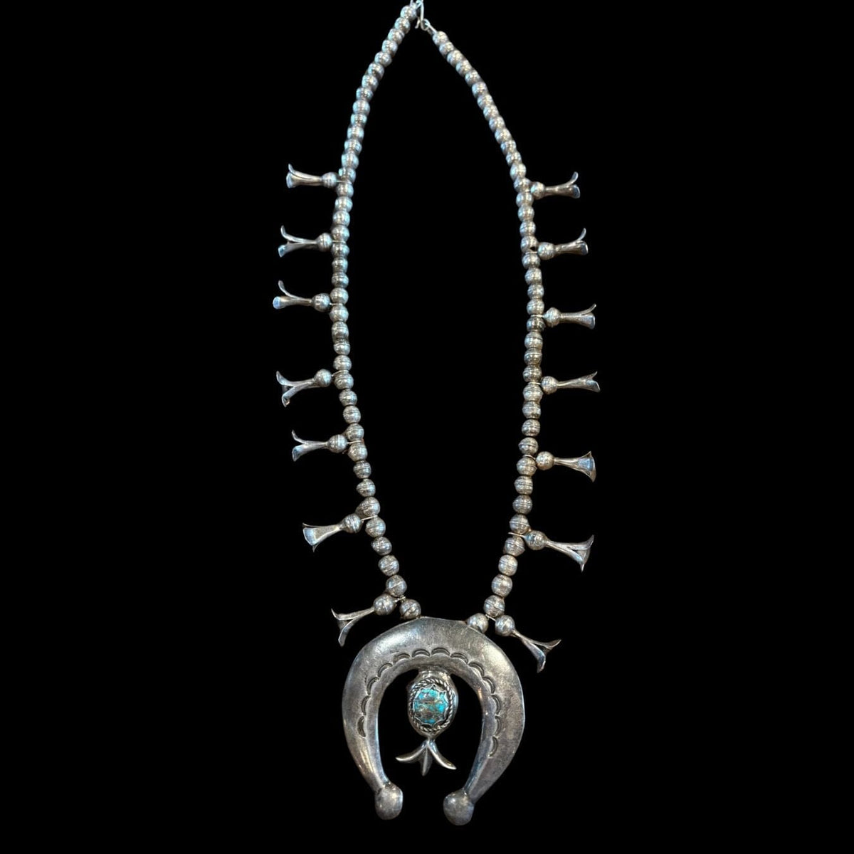 Persian Turquoise and Sterling Squash Blossom - SQMH61