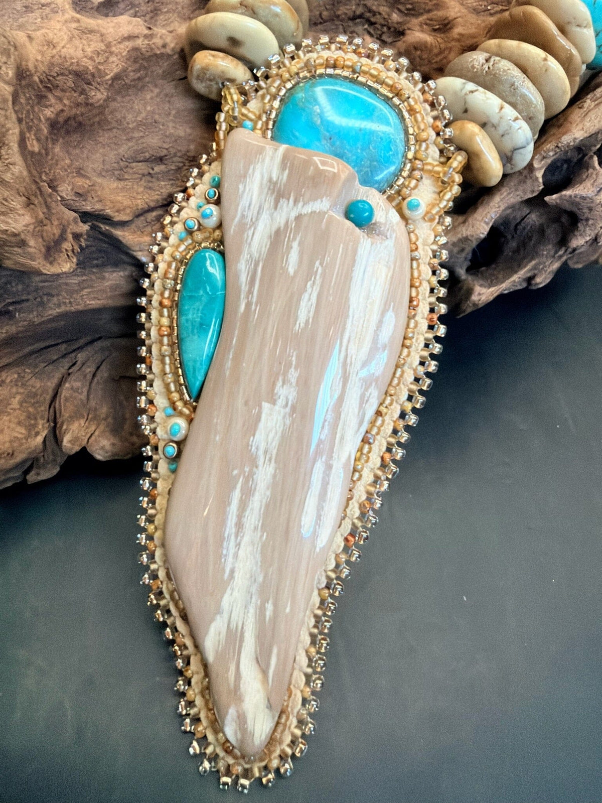 Petrified Wood Pendant/Turquoise/Magnesite Necklace - NSZ231