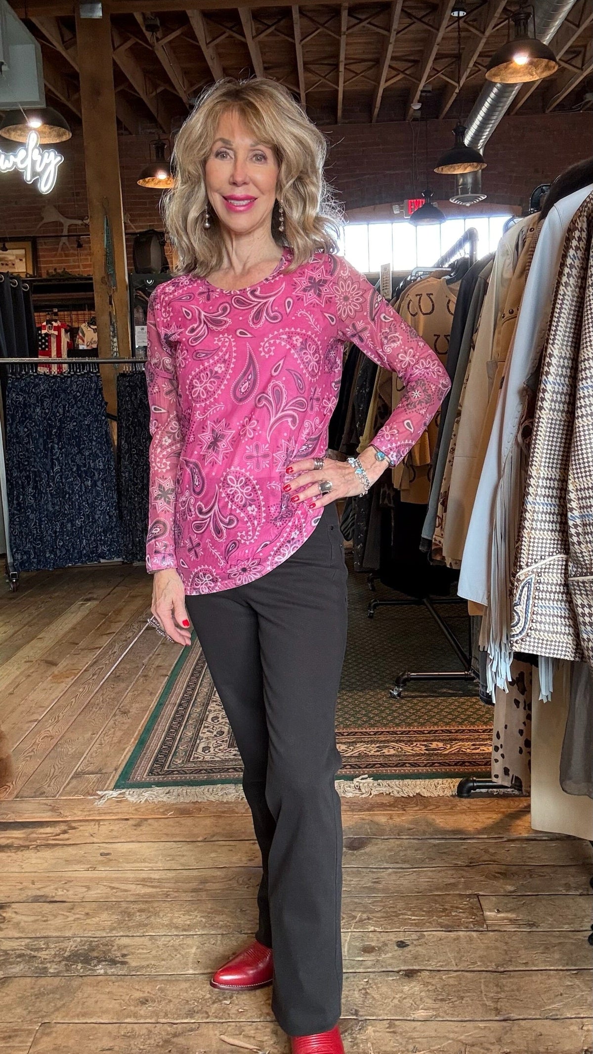Pink Bandana Mesh Long Sleeve Top - 4593PB