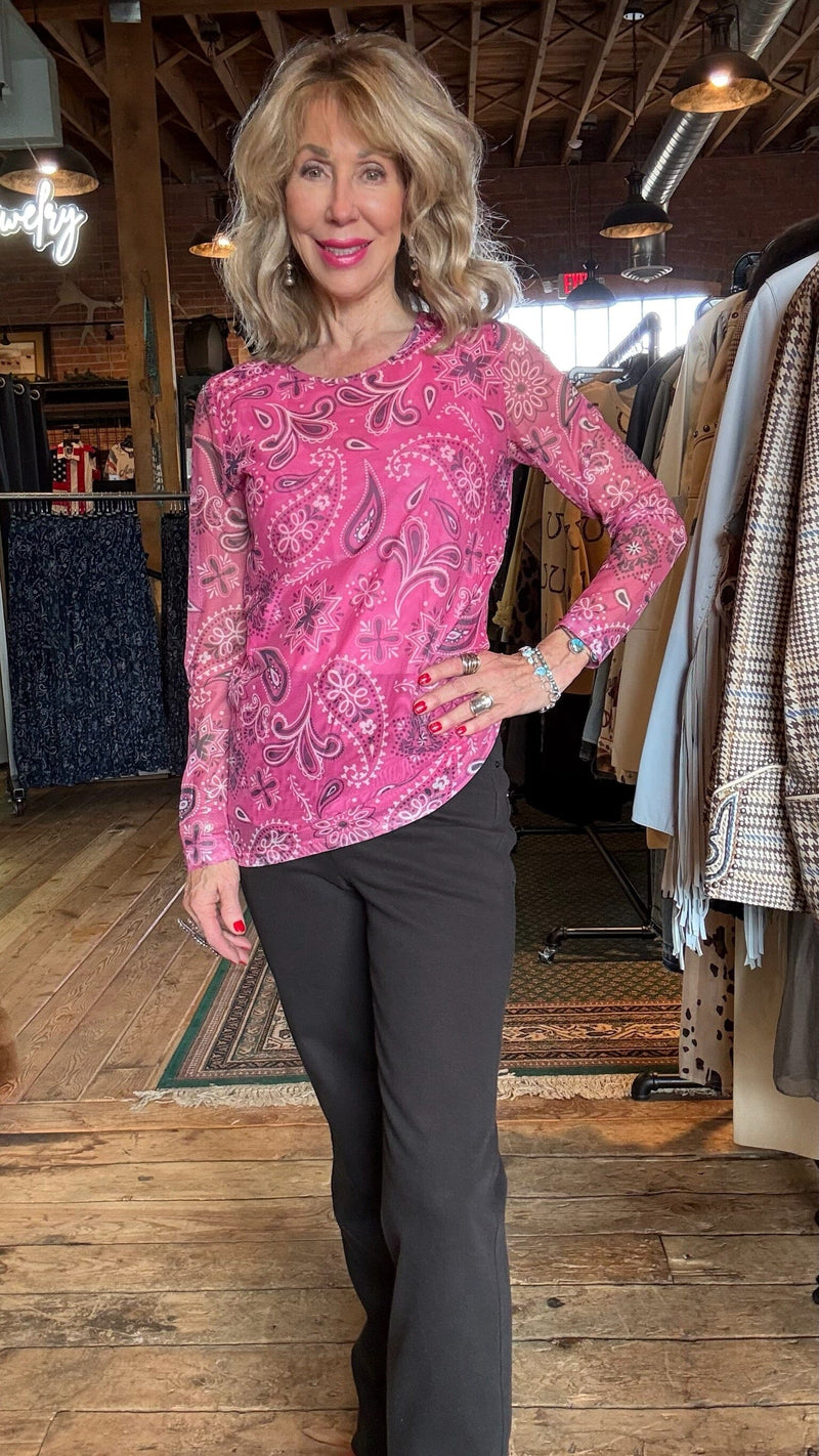 Pink Bandana Mesh Long Sleeve Top - 4593PB