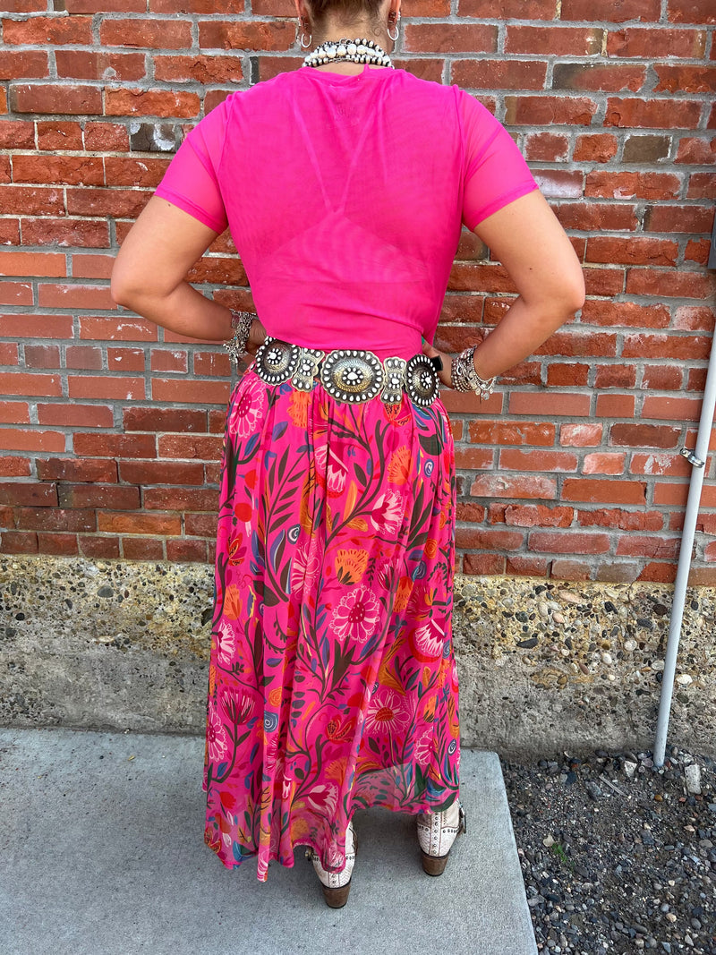 Pink Floral Mesh Skirt - 4561PF