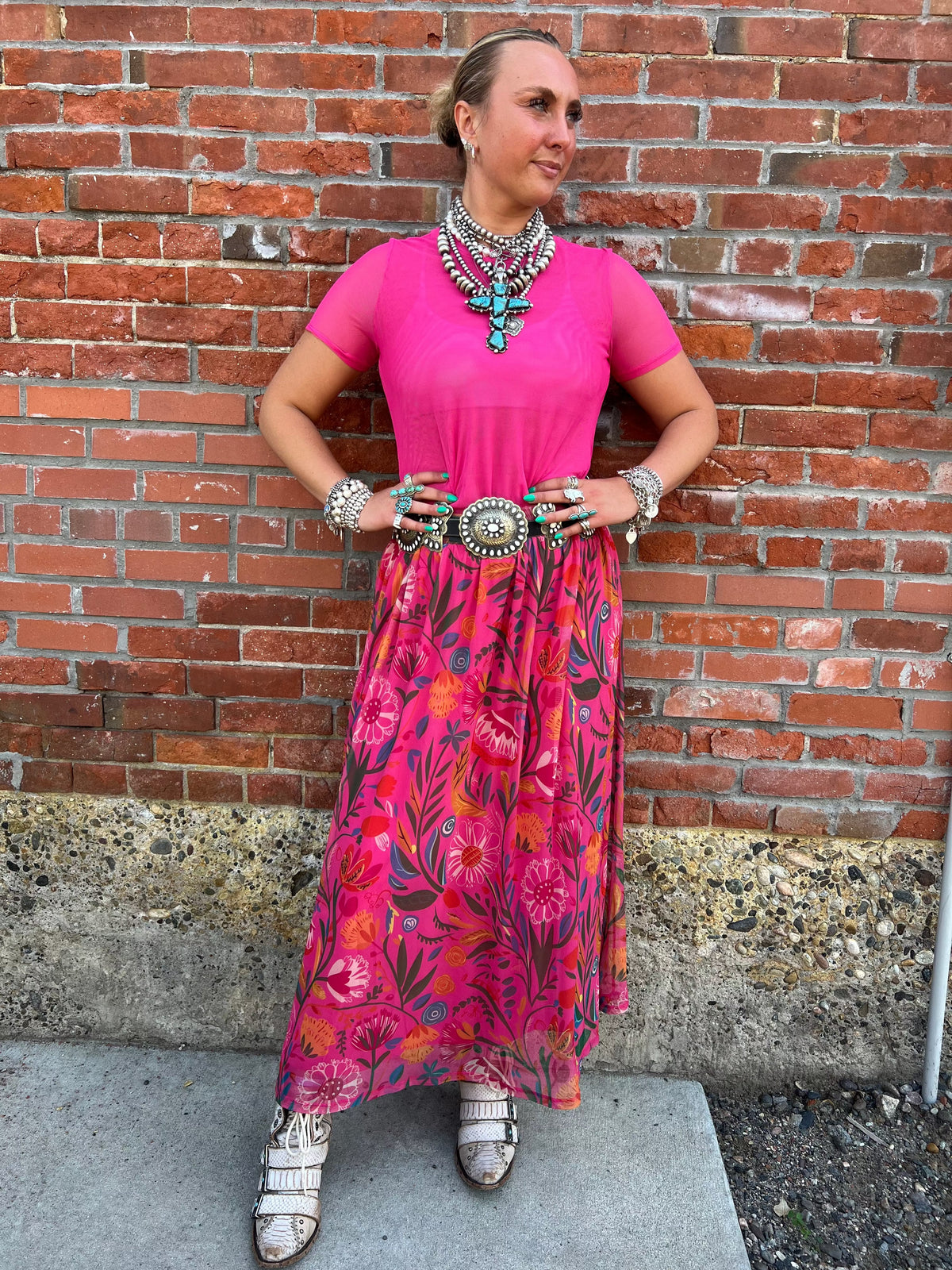 Pink Floral Mesh Skirt - 4561PF