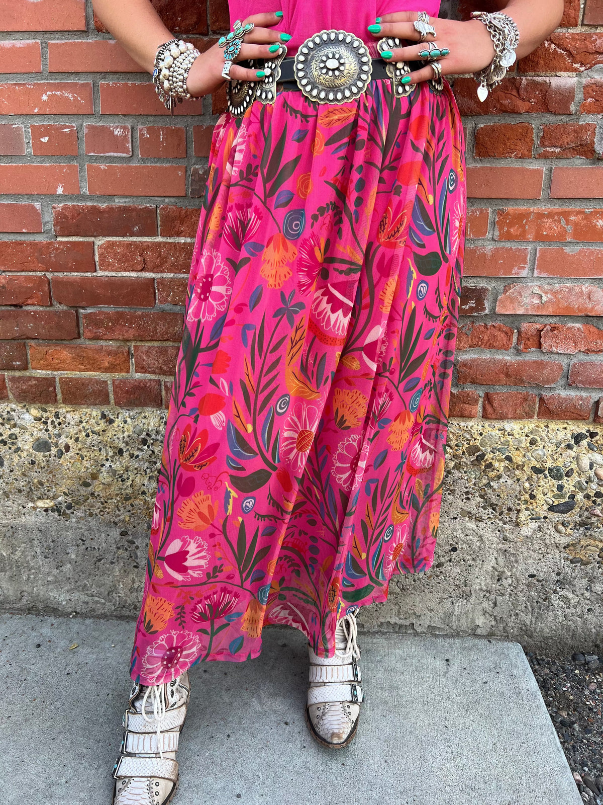 Pink Floral Mesh Skirt - 4561PF