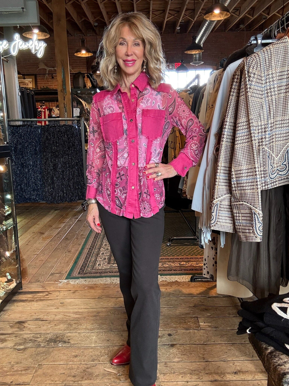 Pink Mesh/Linen Button Down Shirt - 4633PK