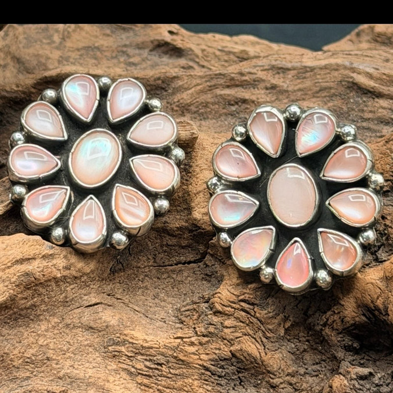 Pink Mother Of Pearl Cluster 10-Stone Earrings - ESL114