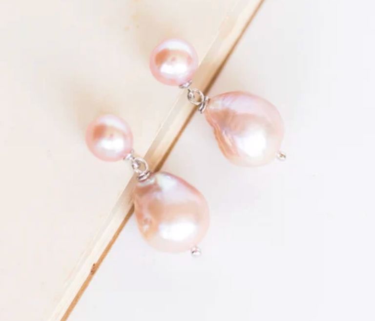 Pink Pearl 2 Tier On Silver Earring - GP311-02S