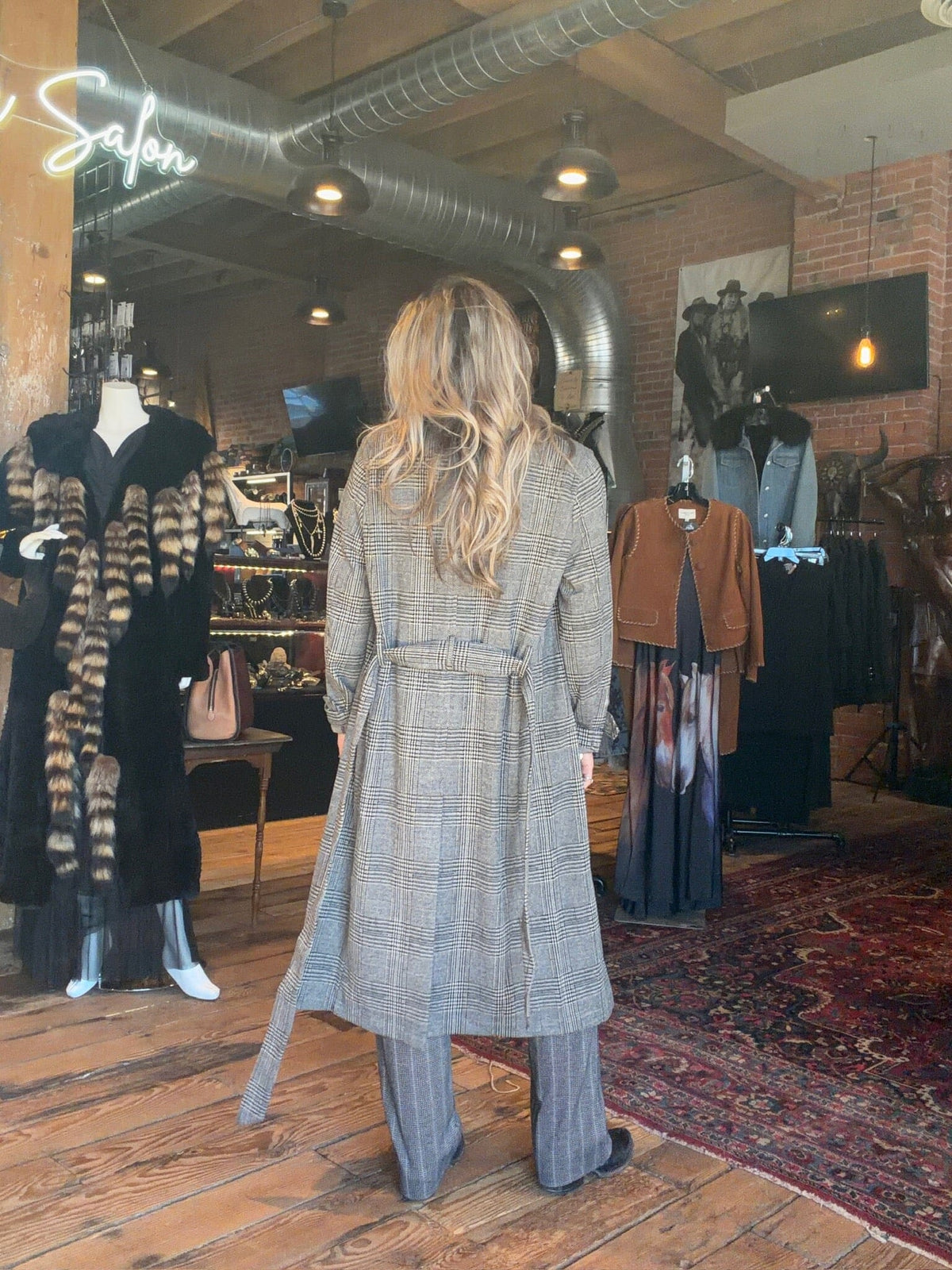Plaid Ponte Trench Coat - LY3982