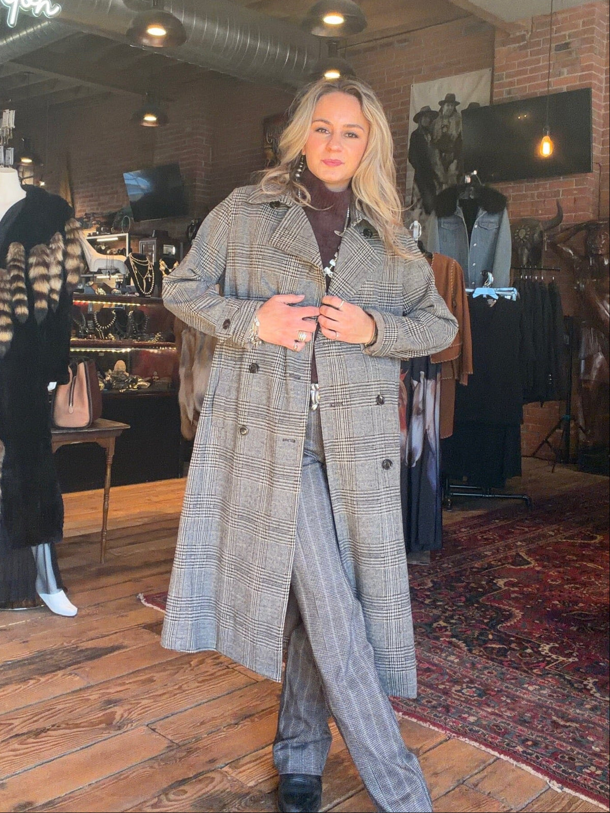 Plaid Ponte Trench Coat - LY3982