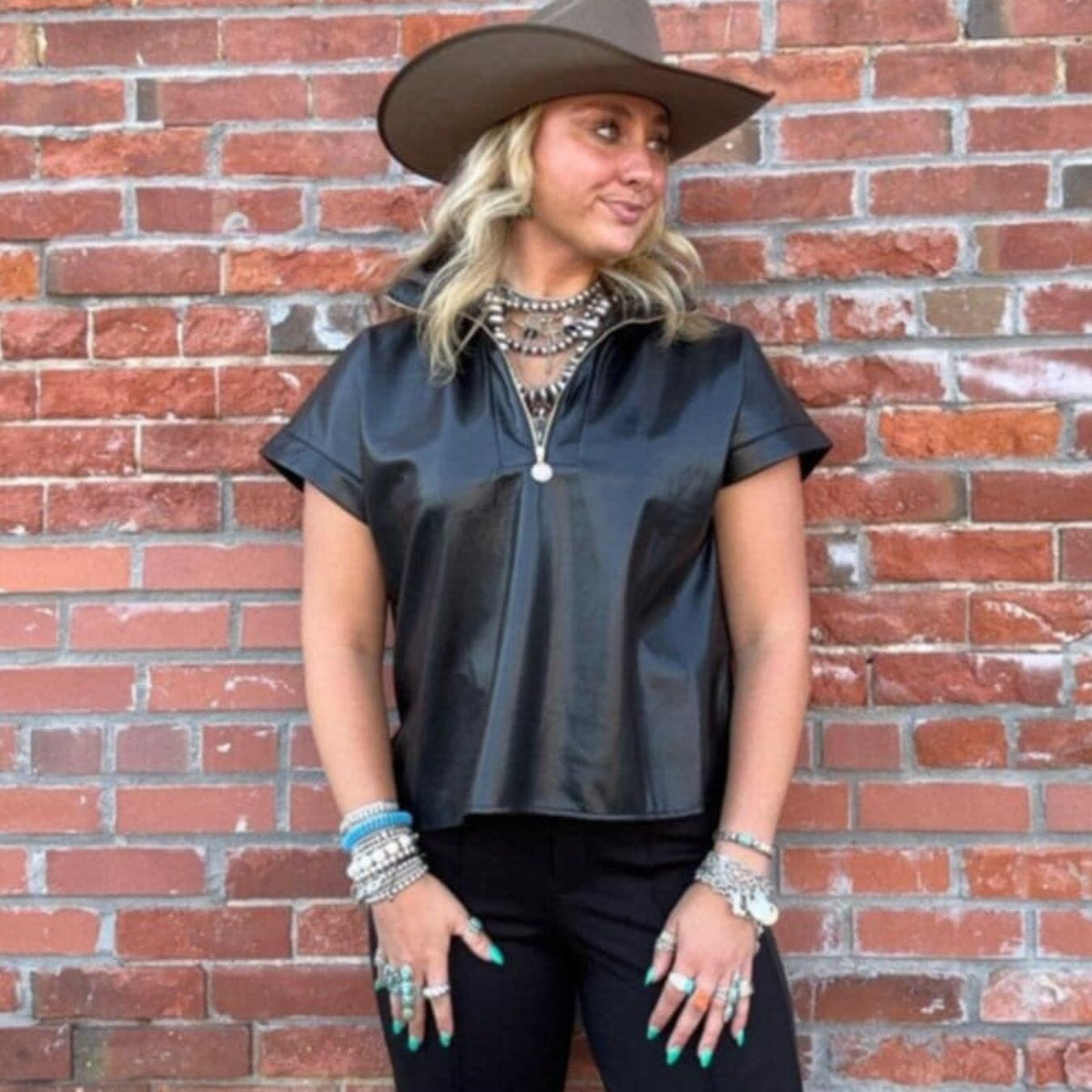 Poppy Pullover - Black Vegan Leather - EM363B