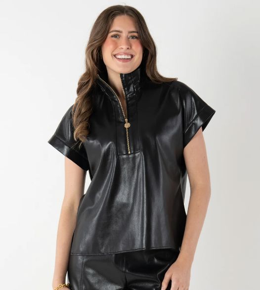 Poppy Pullover - Black Vegan Leather - EM363B