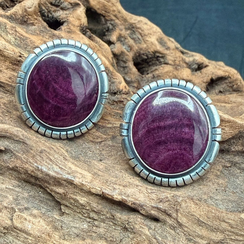 Purple Spiny Oyster 1-Stone Earrings - ESL115