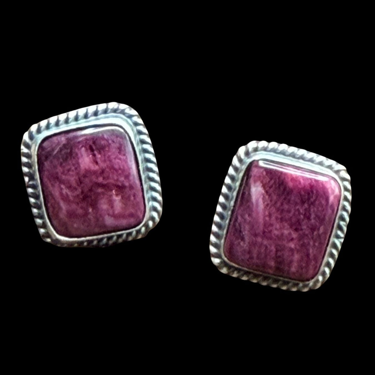 Purple Spiny Oyster 1-Stone Square Earrings - ESL122