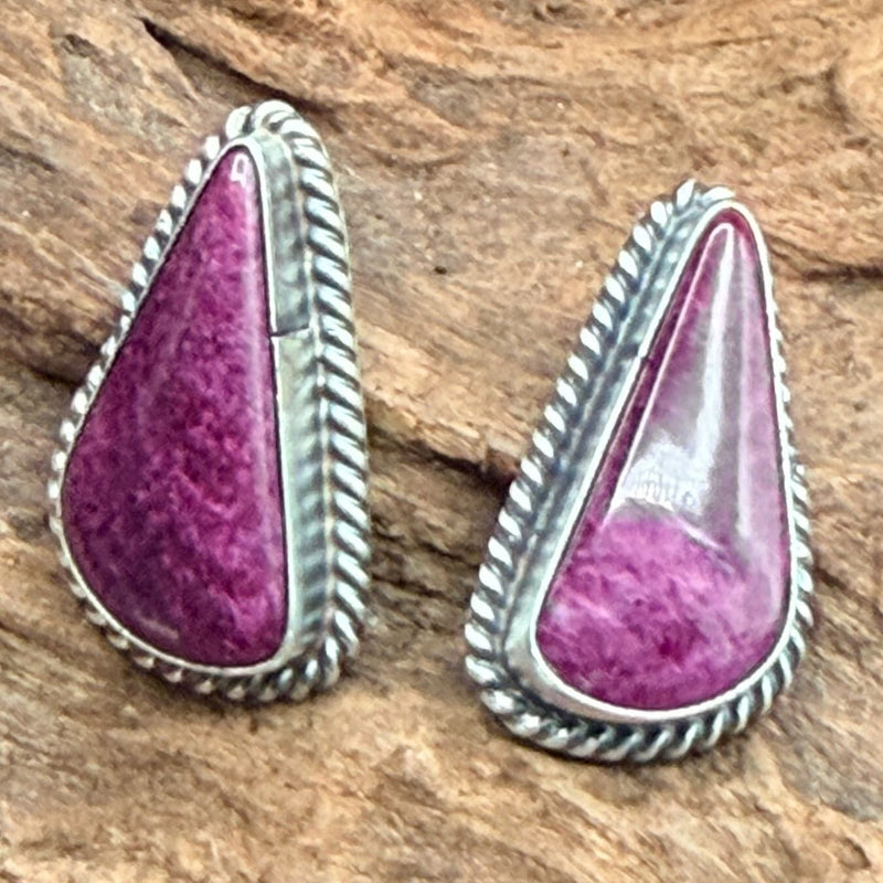Purple Spiny Oyster / 1-Stone Tear Drop Earrings - ESL121