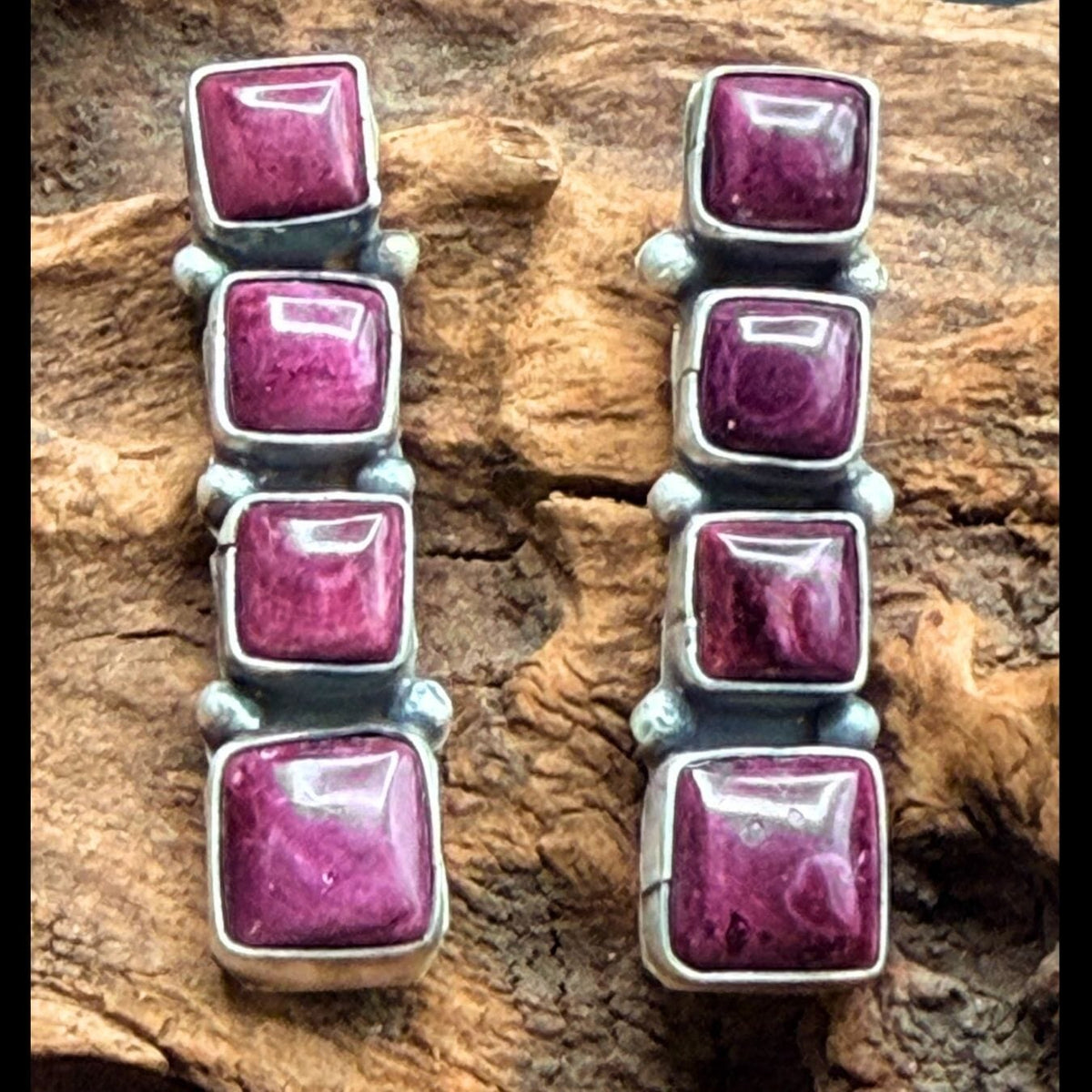 Purple Spiny Oyster 4-Stone Sterling Earrings - ESL126