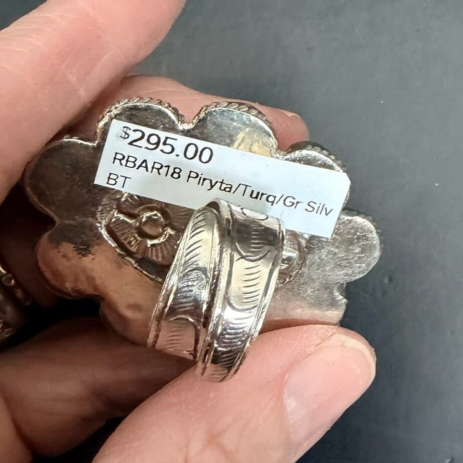 Pyrite, Turquoise, German Silver Ring - RBAR18-BT